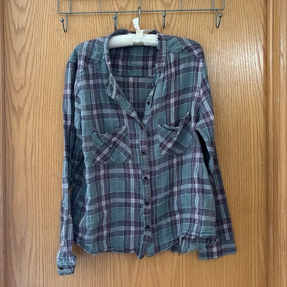 Gilded Intent Tops - Gilded Intent Frayed Button Down- Size XL